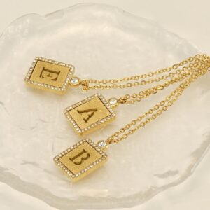 Trendy Titanium Steel Alphabet Necklace β Hollow Letter Pendant, 18K Gold & Diamonds